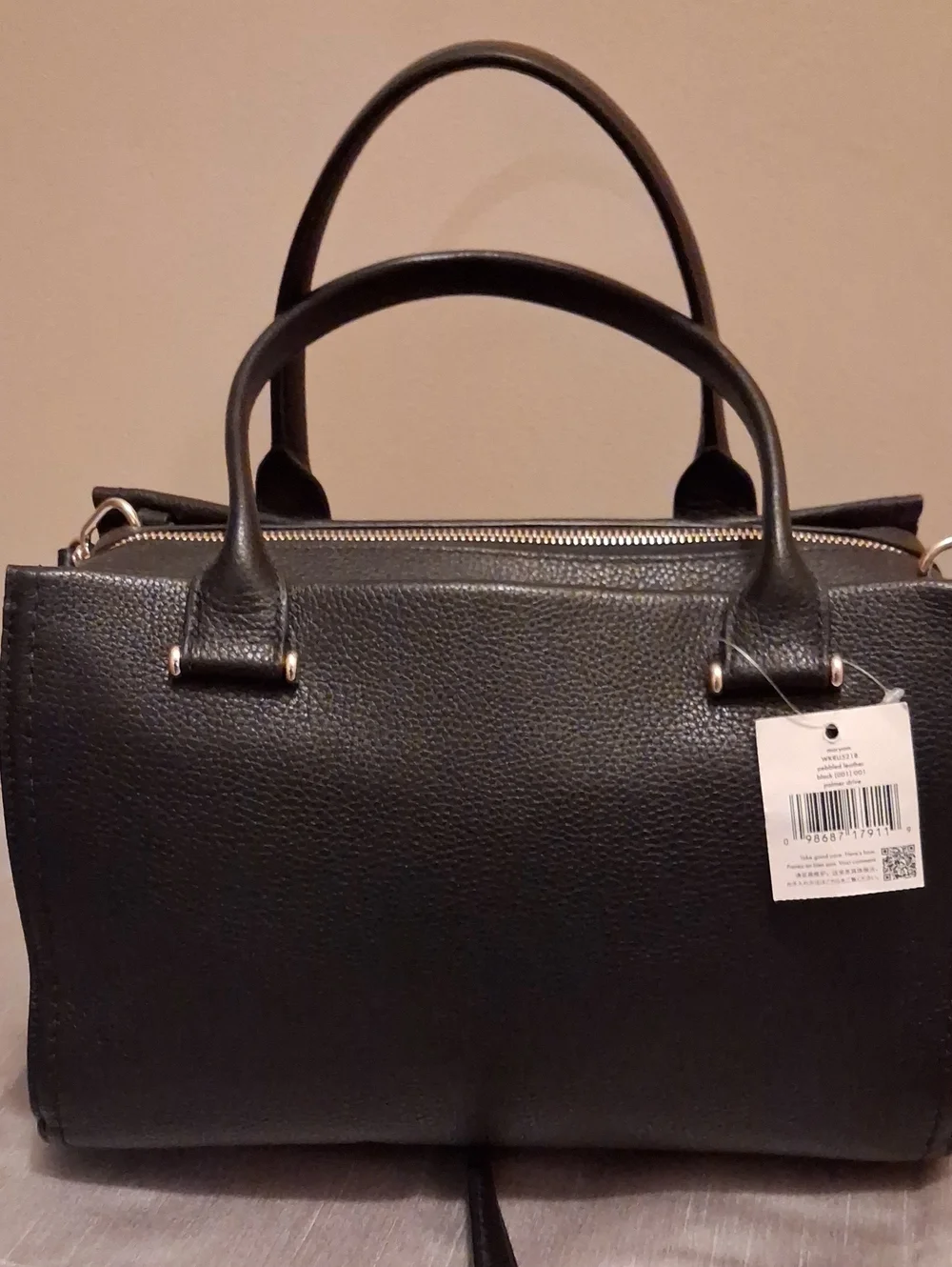 Nwt kate spade Black Pebbled Leather Satchel with Tassel Accent